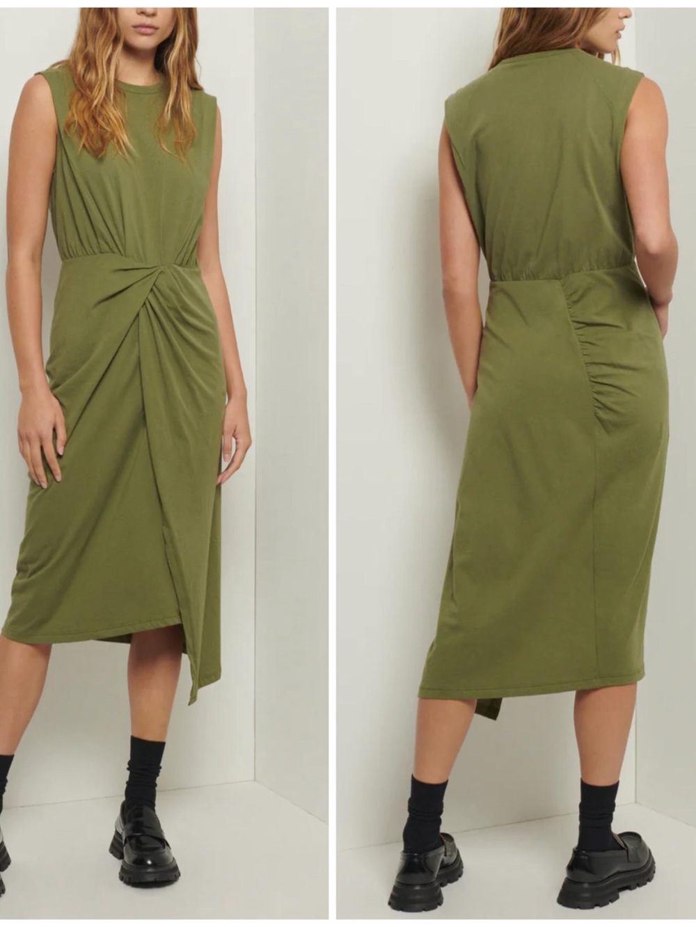 Derek Lam Crosby 10 Green Landry Twist Wrap Detail Midi Shirt Dress‎ Size M